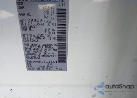 2015 Infiniti Qx60 из США, поврежденный, VIN 5N1AL0MN5FC511854